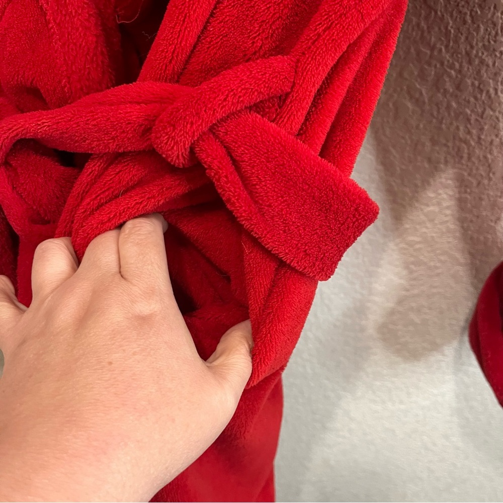 Sanrio Hello Kitty Red Plush Bath Robe Pockets Embroidered Womens Size L - Picture 6 of 14